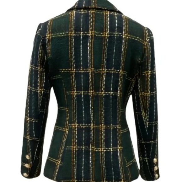 ✨NEW✨Women's Elegant Plaid Double Button Blazer Jacket - Black/Green - L - Picture 4 of 7